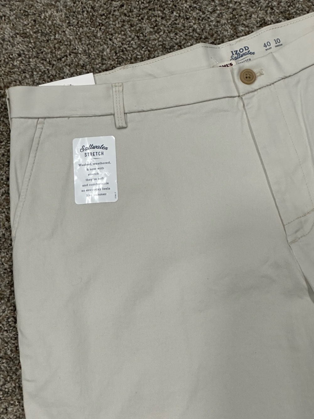 Men's IZOD Saltwater 40 XL Relaxed Chino Khakis Short Cream 10” inseam Stretch - Picture 6 of 8